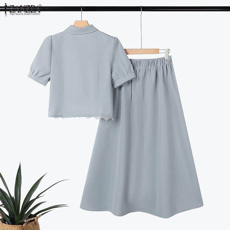 ZANZEA Dámské letní dvoudílné oblekové soupravy s krátkým rukávem a dlouhou sukní