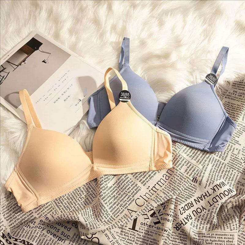 Simple Triangular Cup Deep V Seamless Bra Ladies' Small Breasts Gathered Together Smooth Surface Without Steel Ring Lightweight Bra