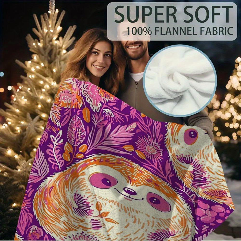 1pc 60x80 Inch Retro Sloth & Floral Print Blanket - Soft 100+ Thread Count All-Season Throw for Bedroom, Living Room, Office