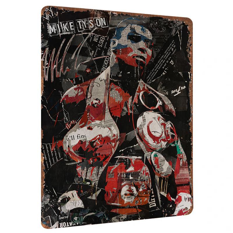 

Mike Tyson Boxing Themed Custom Metal Wall Art Urban Collage Style Decorative Iron Painting 20x30cm（7.8x11.8inch）