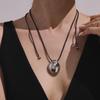 Oumika Geometric Pendant Necklace: High-Polished Stainless Steel with Black Cord, Clavicle-Length, Non-Fading, European & American Style.