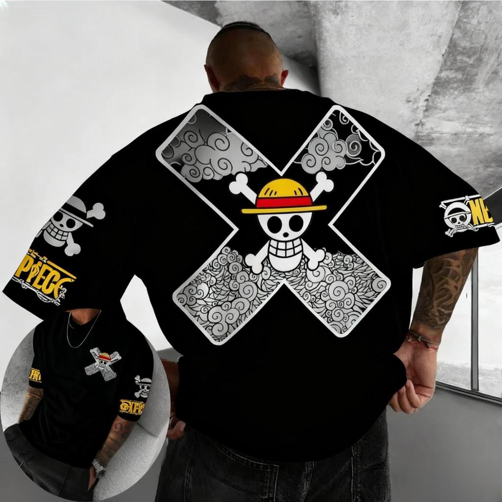 One Piece Vintage Skull Graphic T Shirt Men Oversized Streetwear Tee Summer Cotton Short Sleeve Casual Tops Fashion Y2k Clothes
