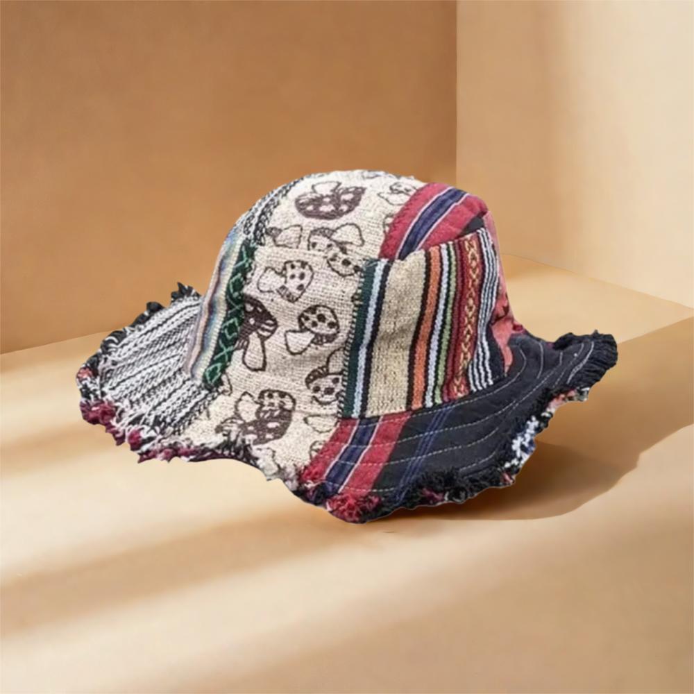 Garden Supplies My Women's Patchwork Multicolored Mushroom Hemp Hat Bucket Hat With Hidden Pocketpatchworks Hats Wide-Brimmed Hippie Mushroom Straw Cap
