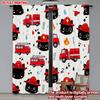 Conjunto de 2 Cortinas de Gato Bombeiro Impressão Digital Gatinho Preto Fofo Capacete Vermelho Padrão de Caminhão de Bombeiros Decoração para Quarto de Crianças Quarto Cortina Poliéster Perfeito