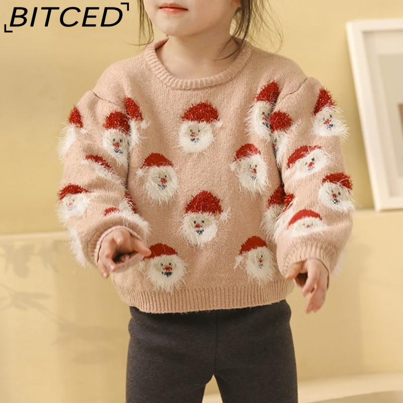 

BITCED Осенне-зимняя рождественская коллекция Вязаный свитер для ребенка старшего возраста с дизайном Санта-Клауса Детский пуловер Рождественский джемпер 140 розовый