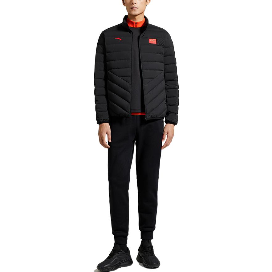 Anta Solid Color Logo Print Stand Collar Zip Down Jacket Men Outerwear Black 152247966-2