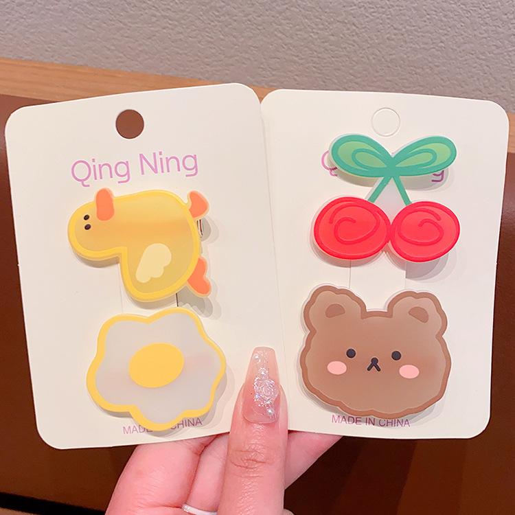 2Pcs Cute New Cherry Acrylic Cartoon Duck New Headwea Hair Clip Baby Girls Headwear Kids Hair Accessories