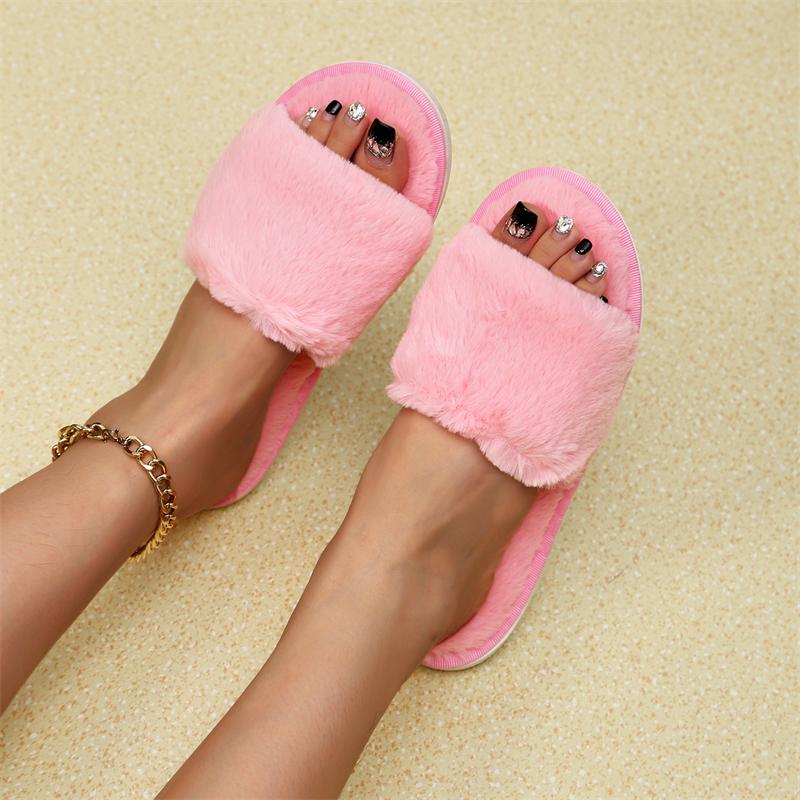 Women Cotton Slippers 2024 New Winter Furry House Slippers Non-Slip Casual Indoor Flats Floor Shoes Ladies Warm Slides Women
