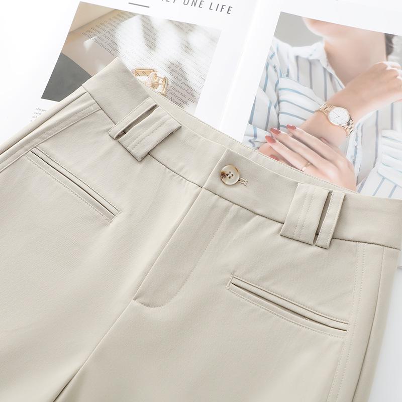 Women's Beige Wide-Leg Suit Pants - Spring 2025 Petite Casual Slimming Nine-Point Trousers