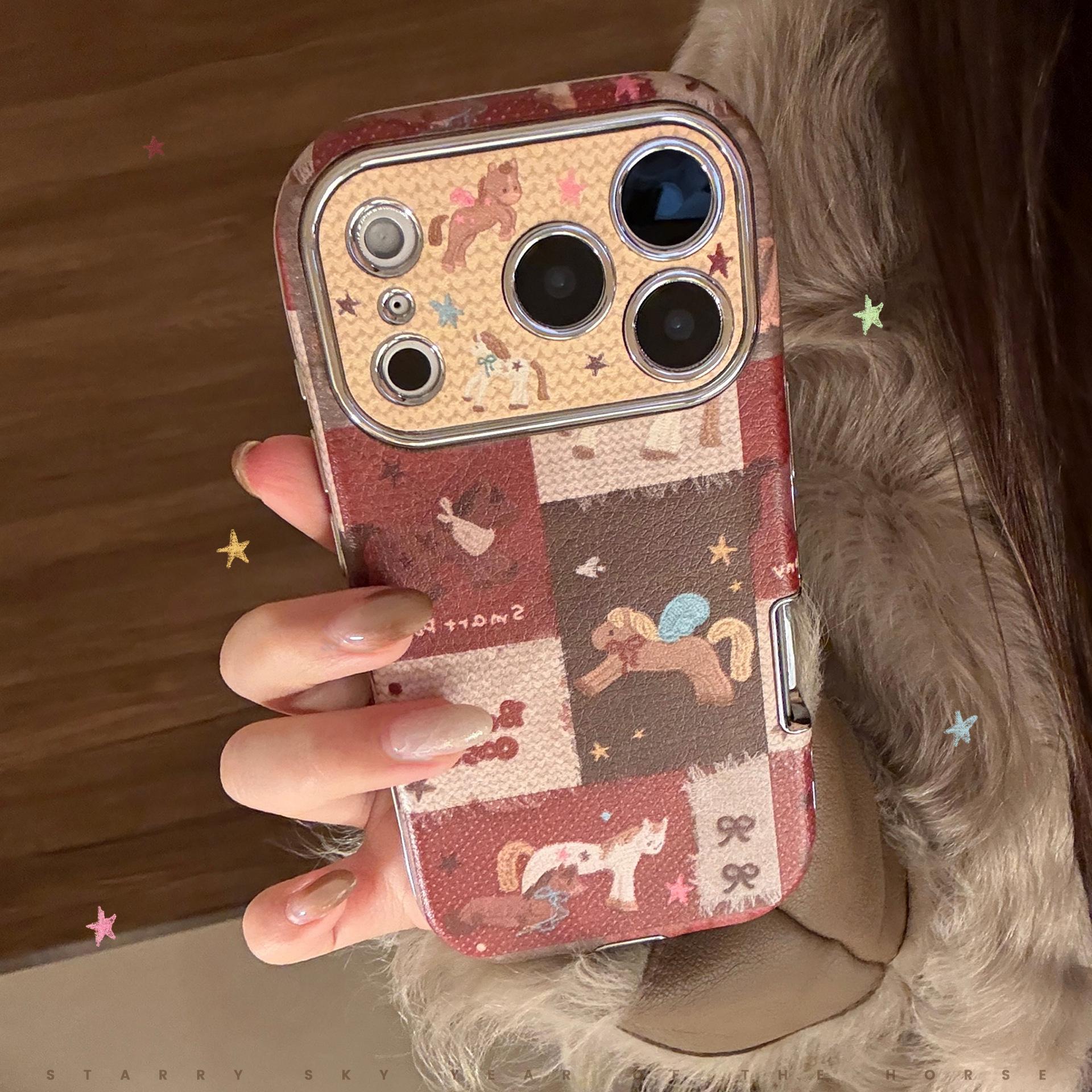 Retro New Year Little Horse iPhone 17 Pro Max Leather Phone Case - Full Coverage 15promax