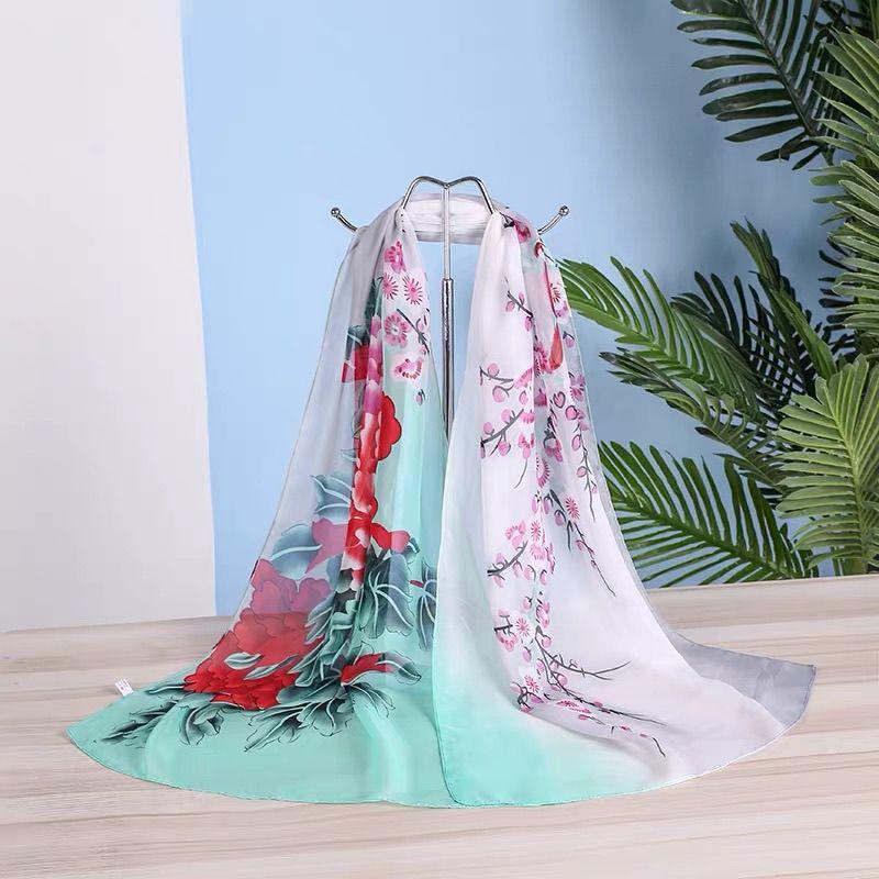 Summer Chiffon Scarves Women's Long Printed Scarves Versatile Decorative Thin Sun Protection Headscarves