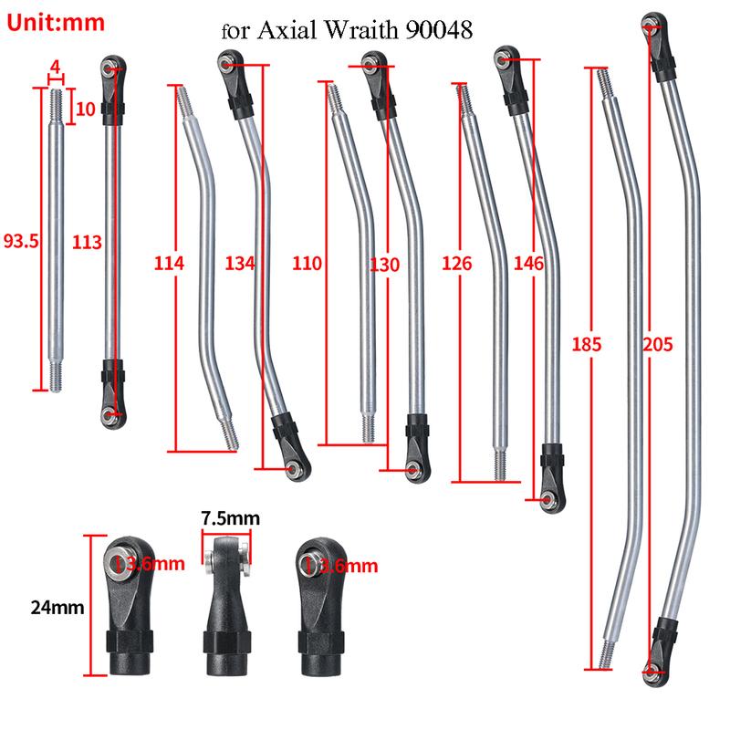 YEAHRUN Metal Suspension Steering Linkage Link Rod with Ball End for Axial Wraith 90018 90048 RR10 1/10 RC Crawler Car Parts