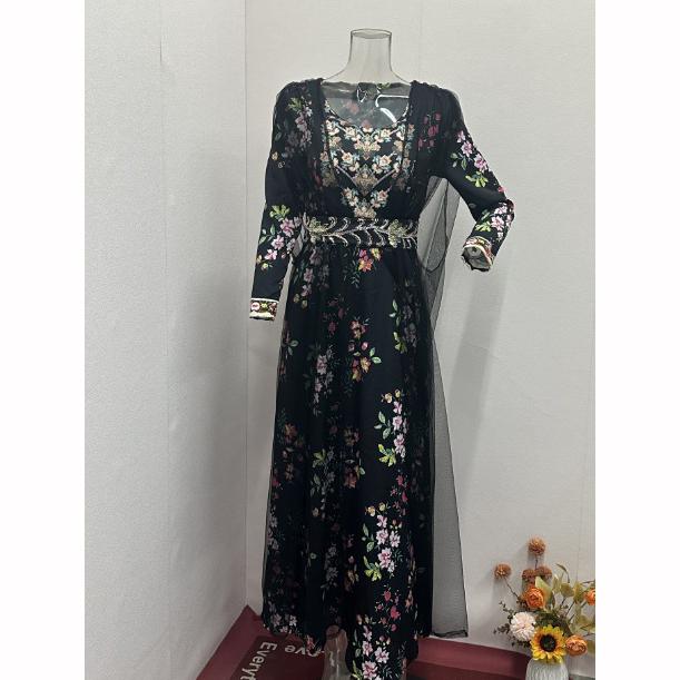 Spring Autumn European American Fashion Printing Bohemian Style High Waist Temperament Elegant Long Skirt