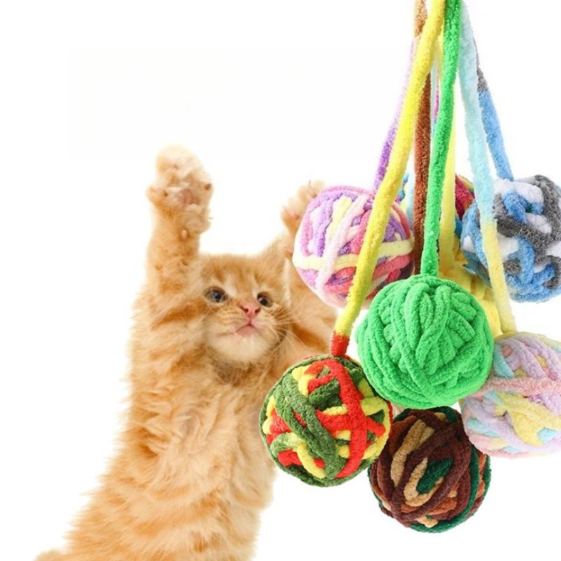 1Pc Interactive Cat Toys Yarn Ball Toy With Bell For Cats Kittens Playing Random Color