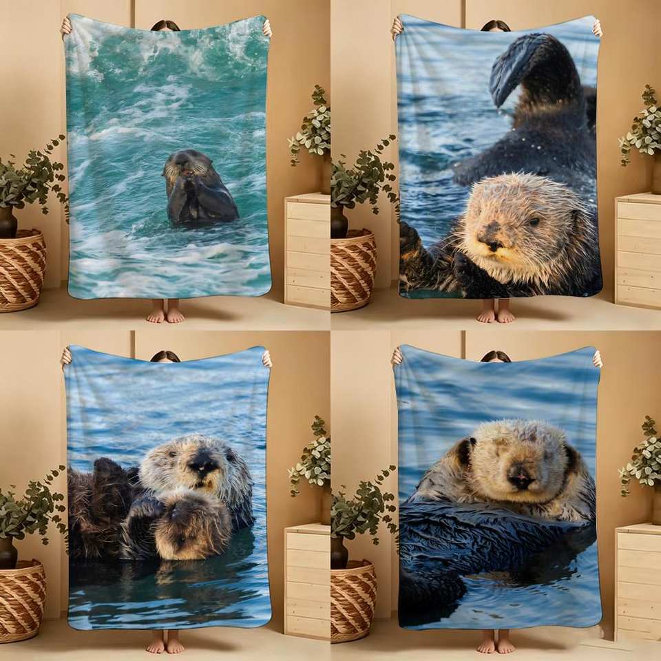 Marine animal sea otters Throw Soft Warm Throw Blanket for Bedroom Living Room Bed Travel Camping Picnic Gift