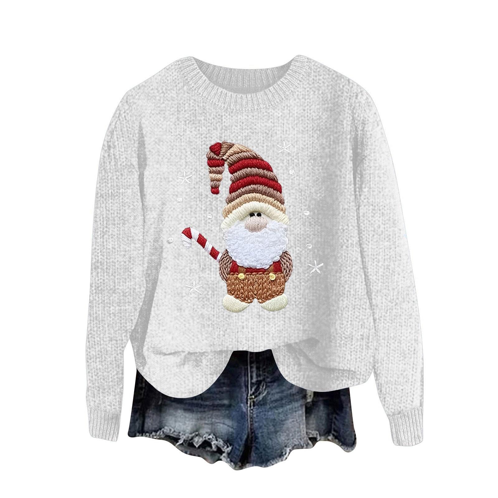 

Женский модный повседневный шерстяной трикотажный пуловер с длинным рукавом и рождественским принтом XL белый