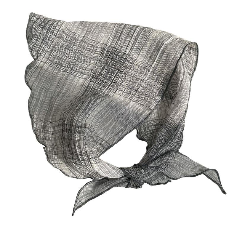 Headscarf summer women's pastoral new neck protector, light and breathable scarf, small scarf, small plaid triangular scarf, headscarf pastoral style