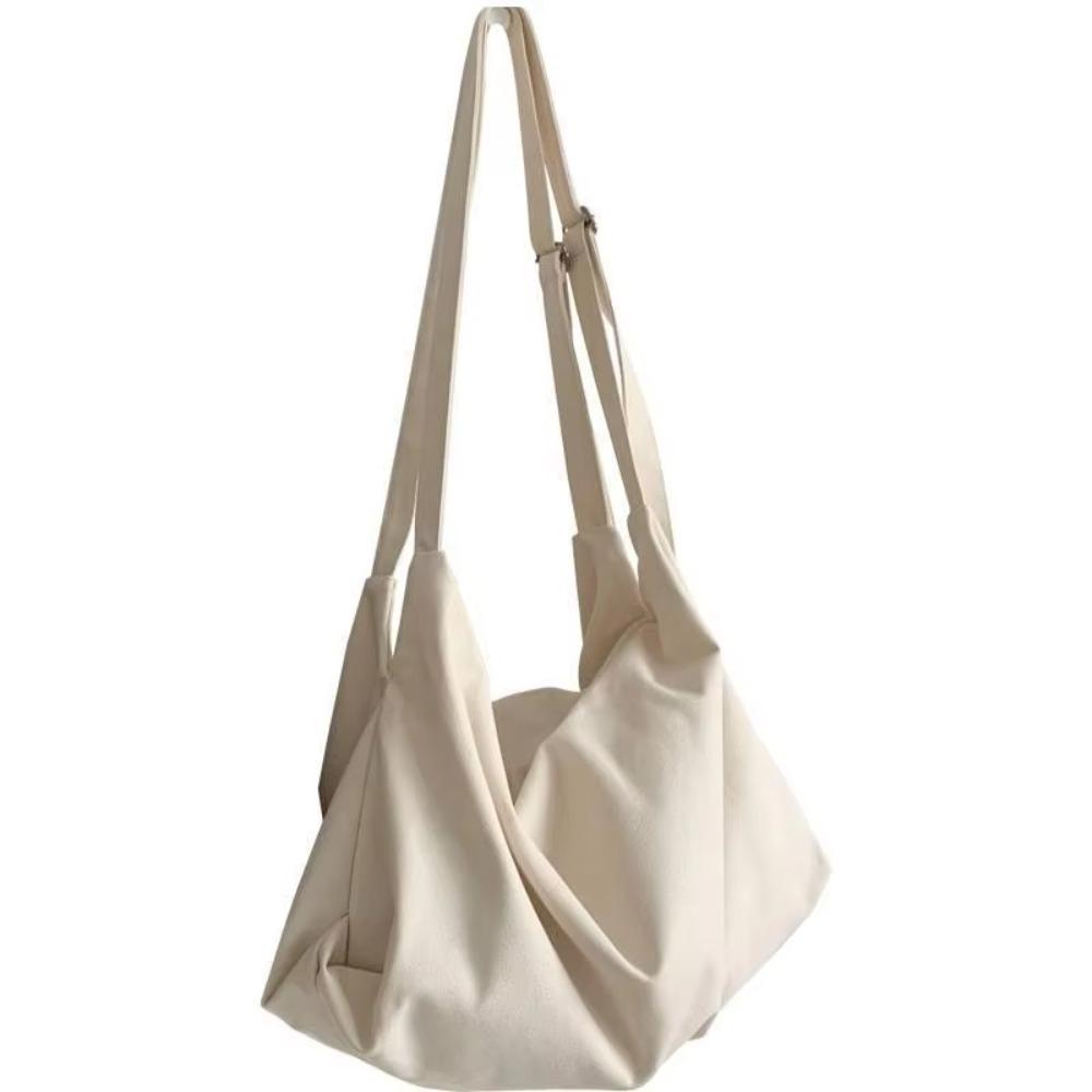 Casual Canvas Shoulder Bag Solid Color Adjustable Strap Shopping Bag Large Capacity Crossbody Bag Travel