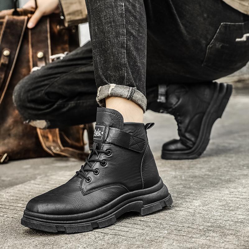 Ankle Boots Men's Casual Shoes Platform Sports Shoes Leather Shoes Fashion Round Toe Motorcycle Boots Man Casual Shoes Safety