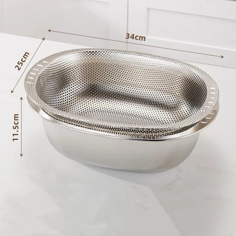 201 Stainless Steel Rice Washing Basin 2 in 1 Mixing Bowl New Vegetable Washing Basin Kitchen Use