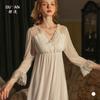 Court style long-sleeved pajamas women's skirts sweet princess mesh modal can wear loungewear plus size sexy pajamas