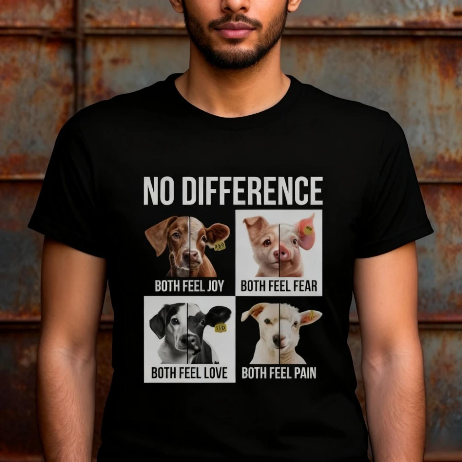 

No Difference Cow Pig Dog Sheep Both Feel Pain Fear T-shirt Vegan Tshirt Unisex Activism Tee Veganism Activist Men Women Tops S чёрный