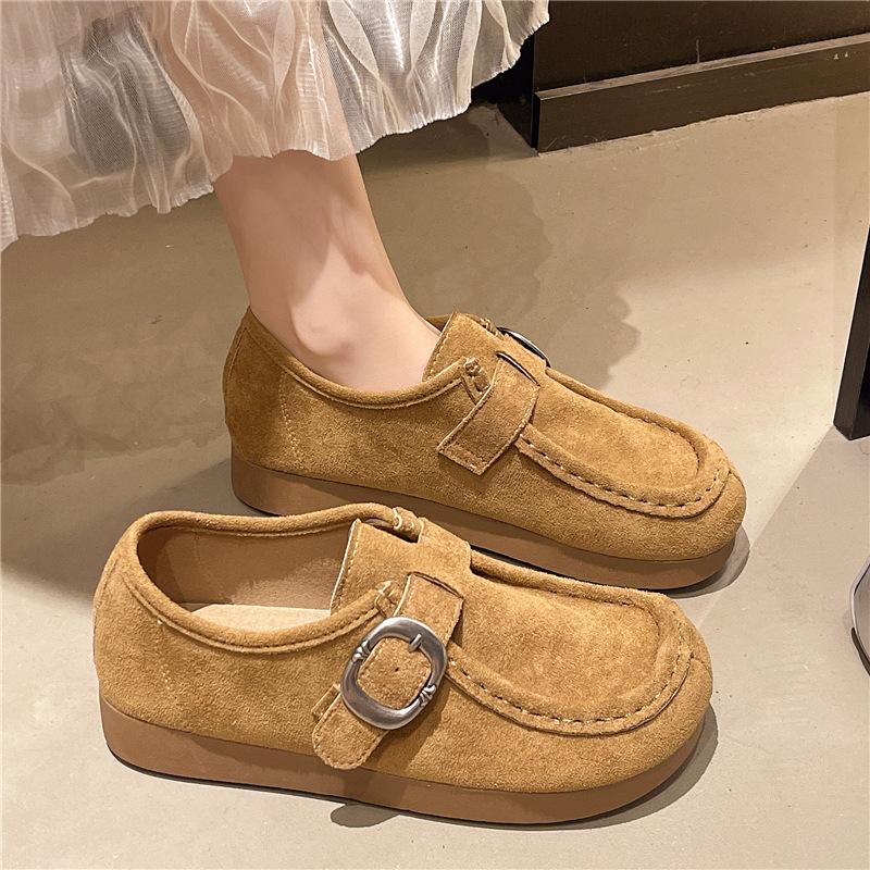 

Замшевые туфли на толстой подошве 2025 повседневные осенние новинки во французском стиле ретро обувь Boken женские туфли-бини на мягкой подошве женские 40