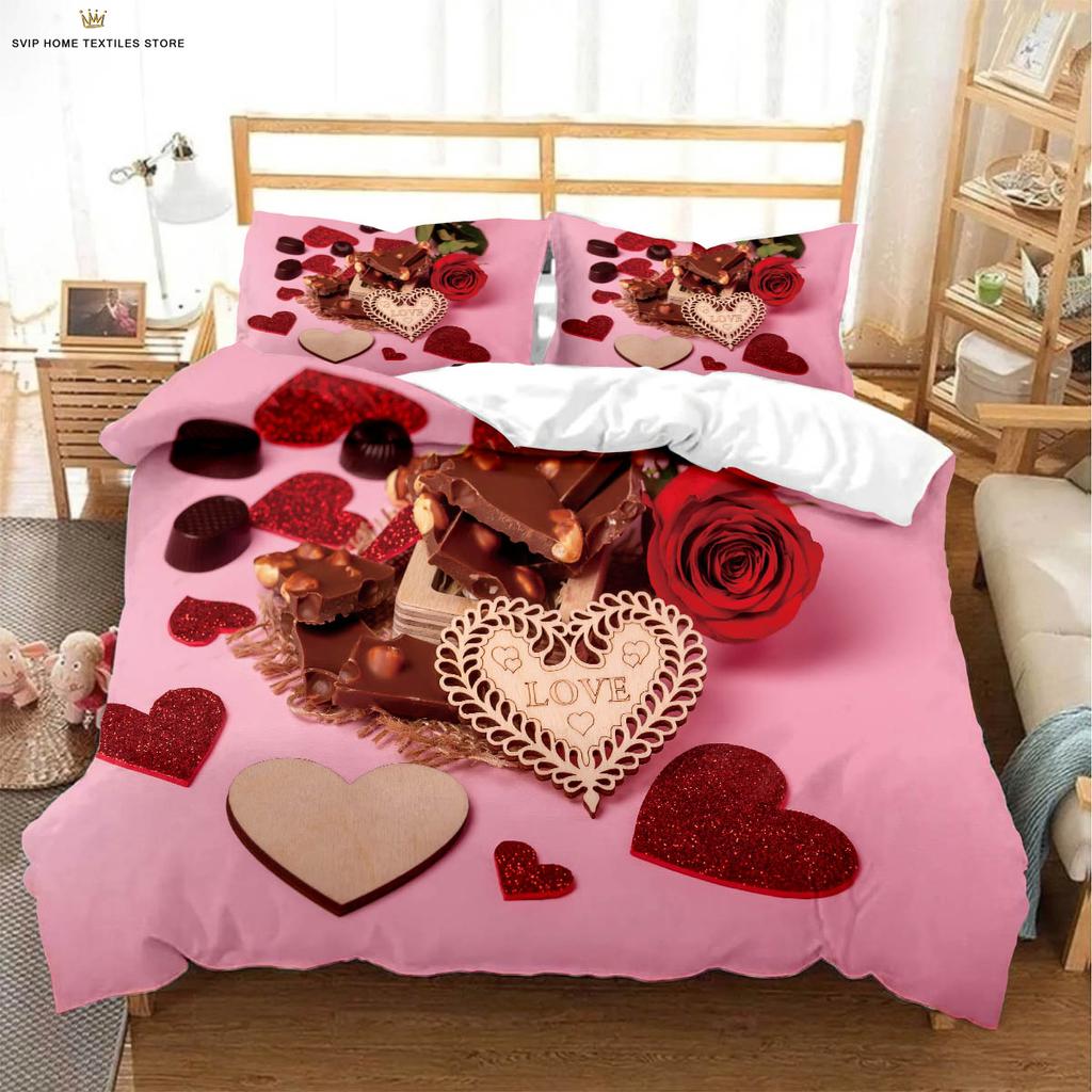 Valentine's Day Retro Red Rose 3D Printed Quilt Cover 100% Polyester Duvet Cover Bedding Set Quilt Cover Pillowcase 3 Pieces