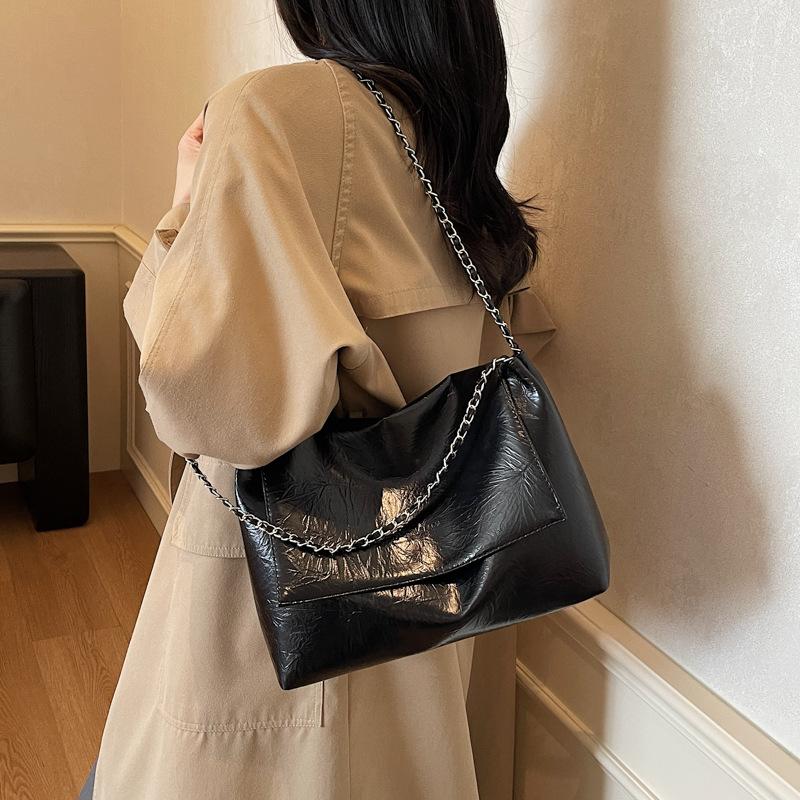 Simple Versatile Pu Leather Shoulder Bags for Women Large Capacity Ladies Chain Work Tote Bag College Style Girls Class Handbags