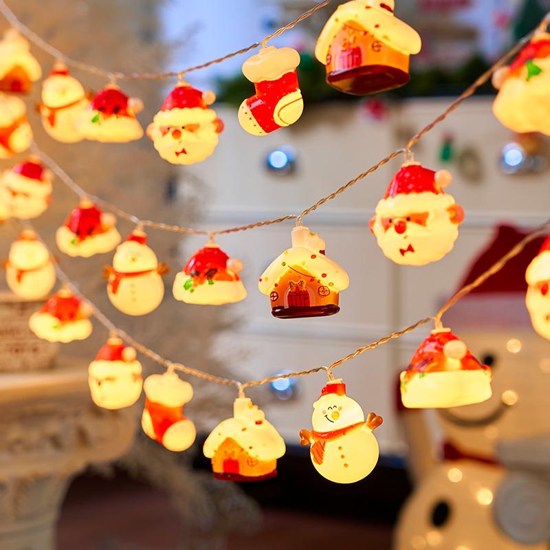 20LED Christmas String Lights, Battery Operated - Santa/Snowman/Tree Design for Indoor Party Bedroom Xmas Decoration Gift