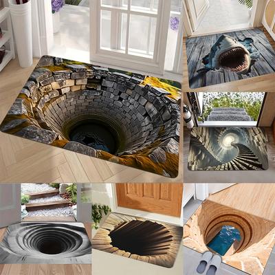Iluzie Vizuală 3D Abis Infinit Capcană cu Piatră Covoraș pentru Începători Covor Retro de Țară Covor pentru Intrarea în Fermă Covoraș Antiderapant Covoraș din Material Flaneletă