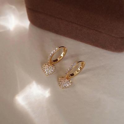 S925 Silber Vergoldete Ohrschnalle Pfirsich Herz Diamant Ohrringe Damen Ohrschmuck Kalter Wind Alle-Match Ohrringe