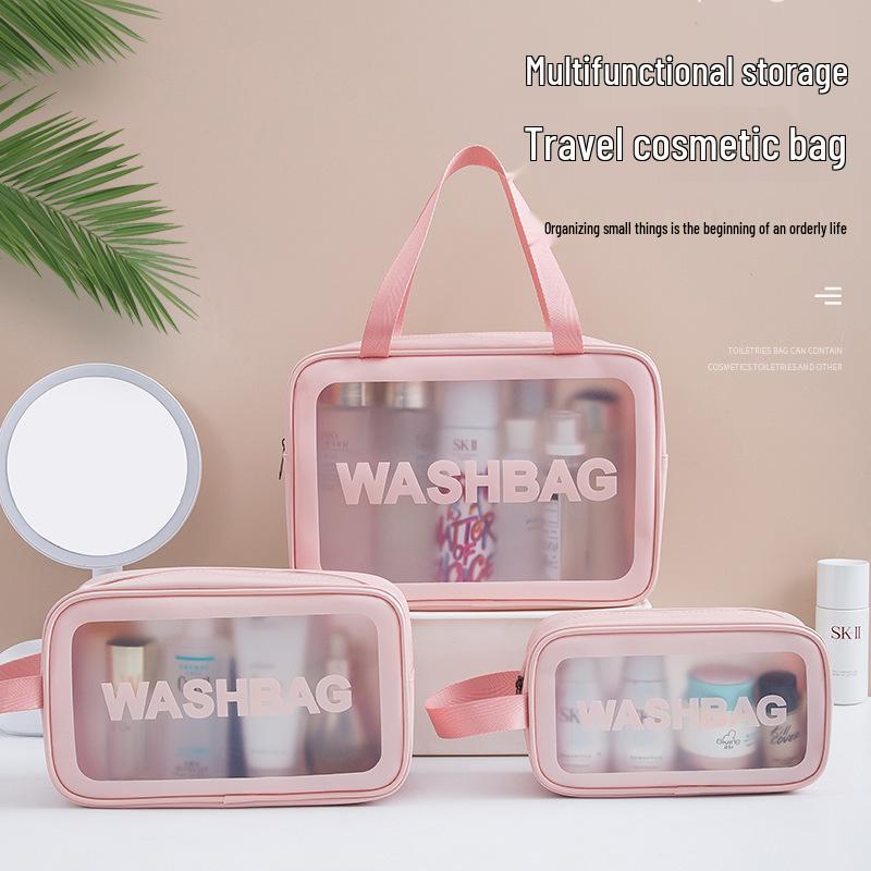 Waterproof Portable Makeup Organizer - Large Capacity PU Clear Toiletry Travel Bag