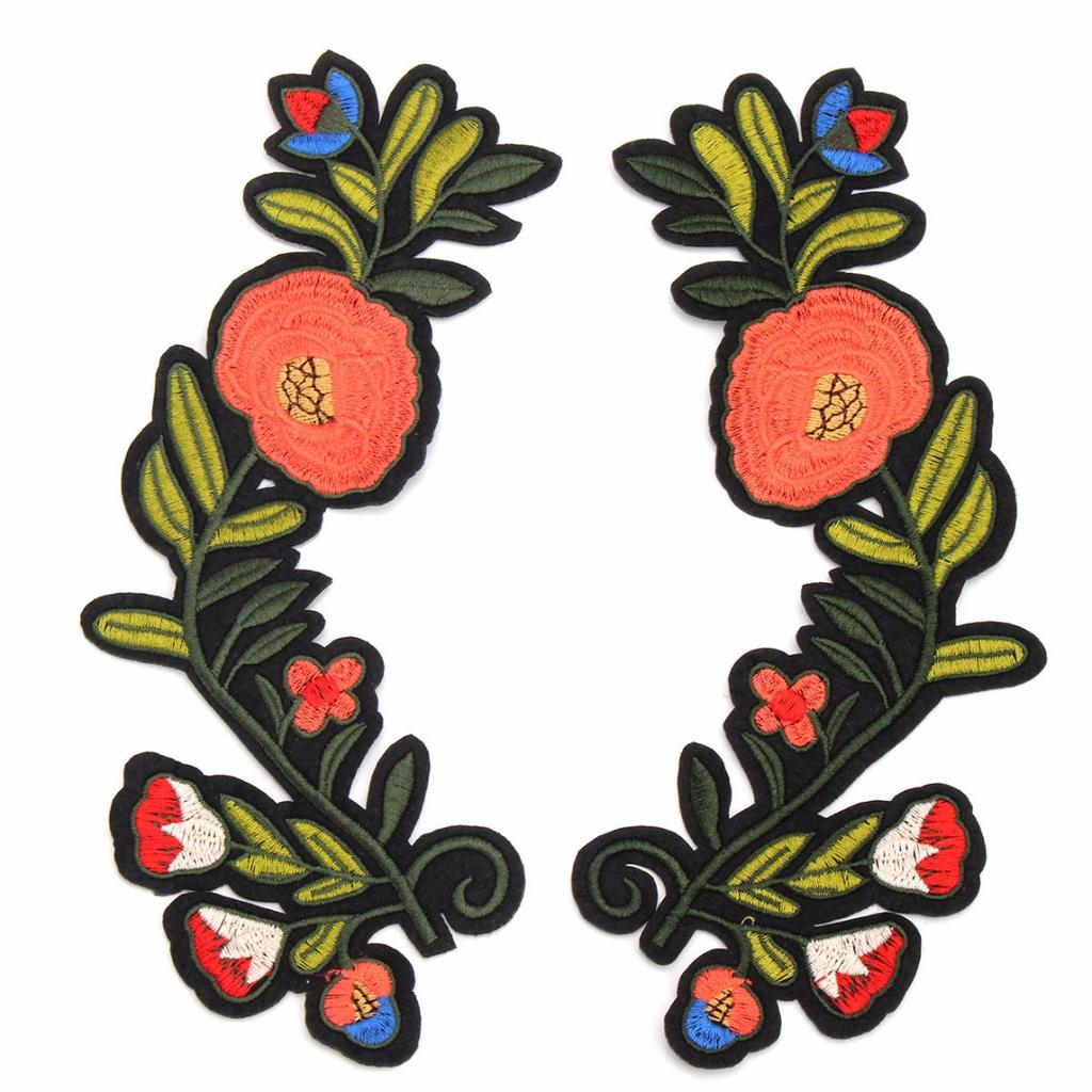 2pcs New Red Green Flower Patch Embroidered Patches Sew On Applique Lace Sewing
