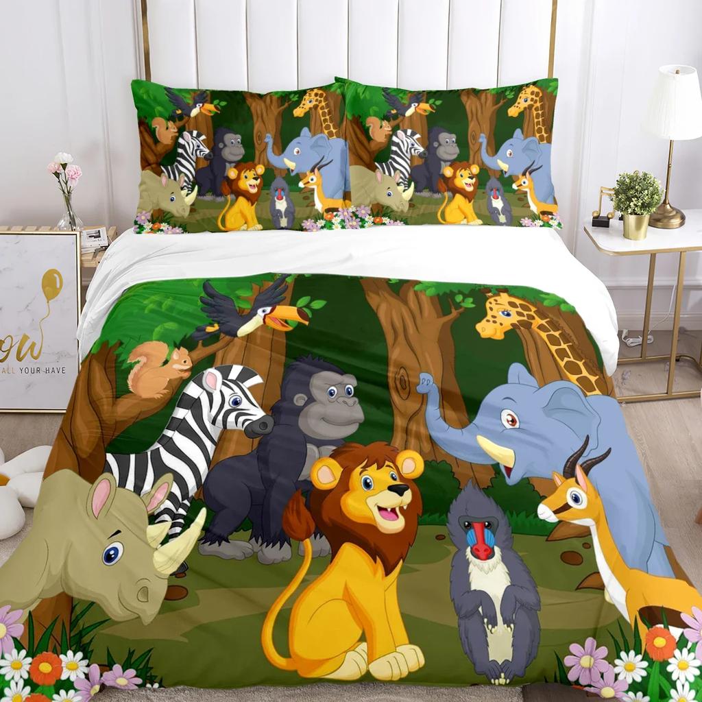 Jungle Animal Comfortable Duvet Quilt Cover Pillowcase Bedding Set Children Bedroom Decoration Home Textile