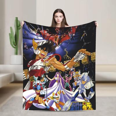 Saints Seiyas Anime Pluszowy Koc Rycerze Zodiaku Niesamowite Koce do Rzucania na Sofę Pościel Salon 150*125cm Narzuta,