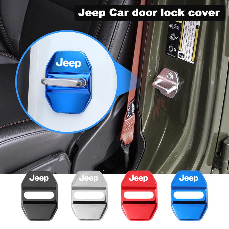 Sbfu3 4Pcs Stainless Car Door Lock Cover Steel Protection Stickers Accessories For Jeep Grand Wrangler JK Cherokee Liberty Gladiator C