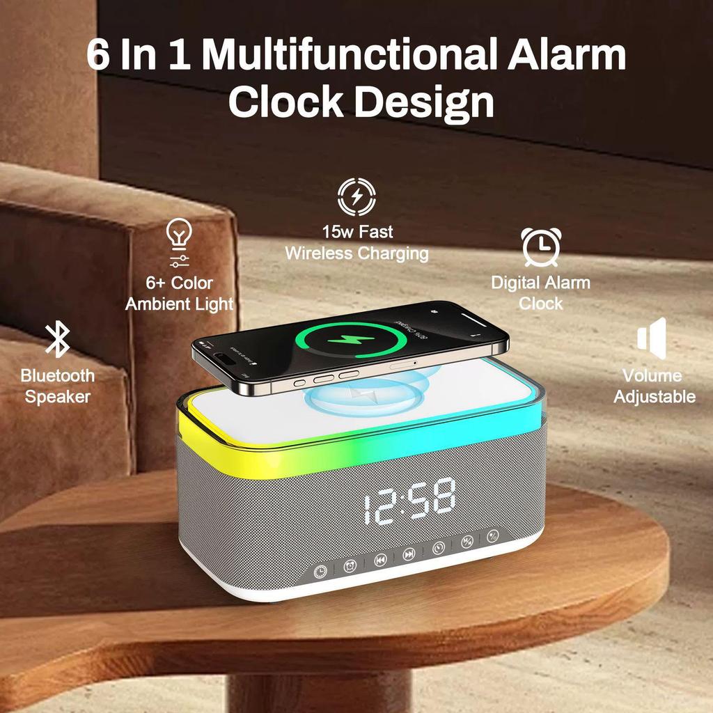 A911 Multi-Function Smart Speaker: Night Light, Digital Clock with Alarm, Wireless Charging, Bluetooth Speaker (S300).
