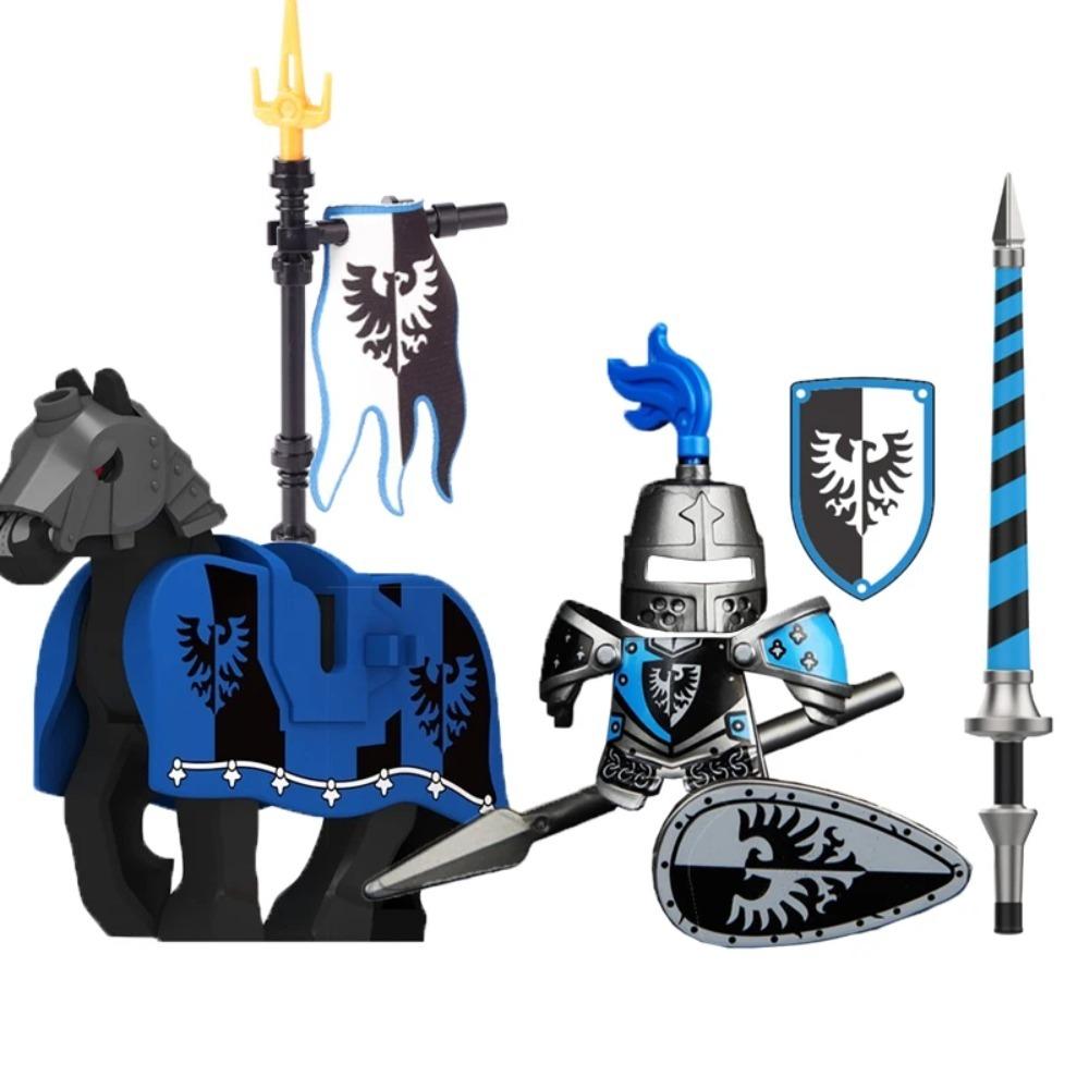 Mittelalterliche Burgsoldaten Actionfiguren Baustein Drache Anime Ritter Zubehör Kriegspferd Miliz Helm Schild Spielzeug Geschenk B15