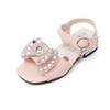 Kids Shoes Princess Versatile Casual Shoes Open-toe Low Heels Rhinestones 2024 New Soft Hook & Loop Children Non-slip Korean PU