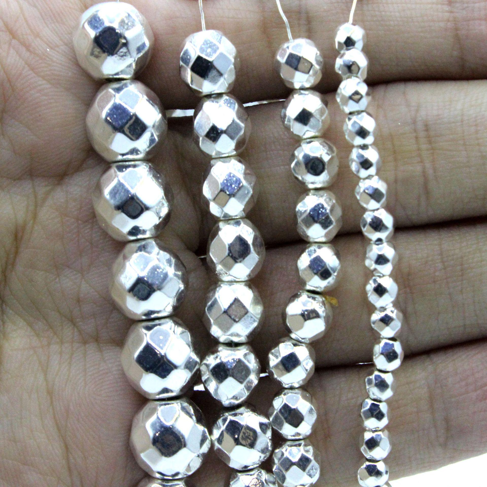 

Silver Faceted Hematite Beads – Round, Loose DIY Jewelry Components 4mm, approx. 90 beads per string
