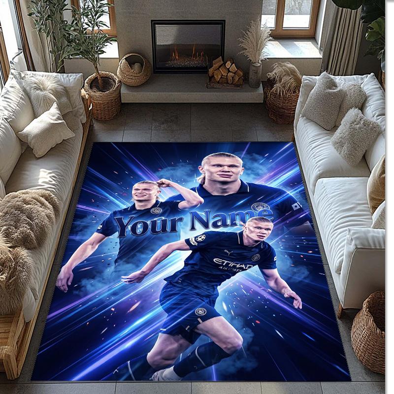 Erling Haaland Printed Crystal Velvet Rug Non‑Slip Crystal Velvet Carpet For Sofa Bedroom Indoor Home Decoration