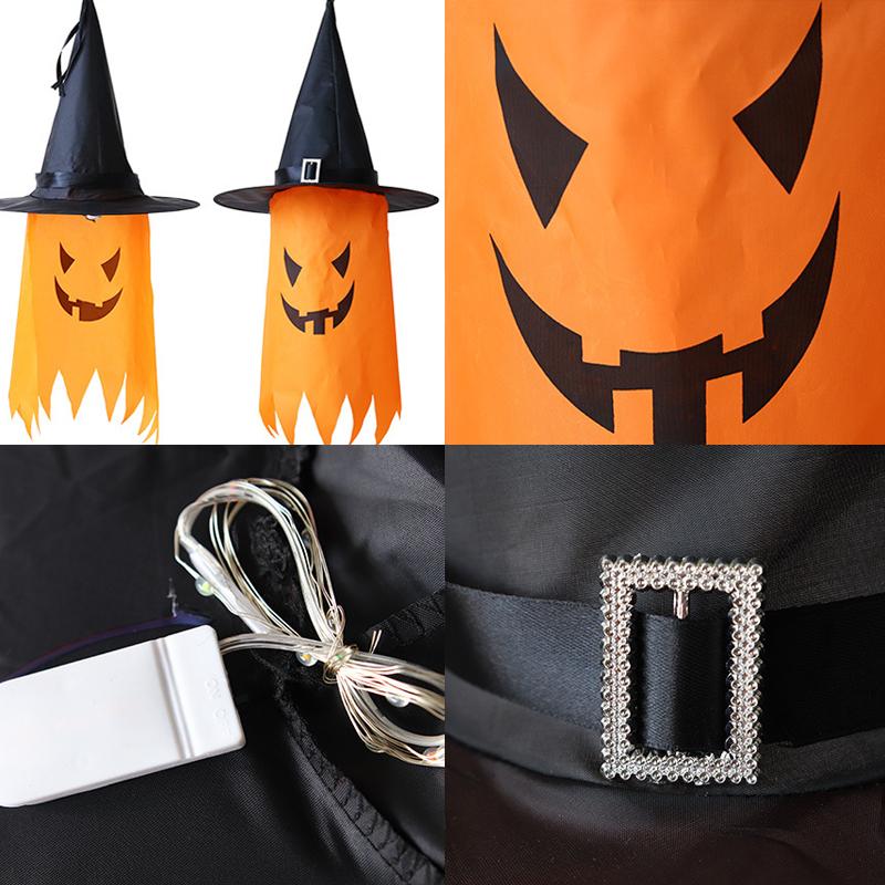 Halloween Hanging Glowing Ghost Hat Lights Decoration Glowing Witch Hat alloween Party Props for Outdoor, Yard, Tree