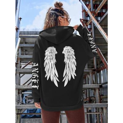 Fashion Women's 3D Print Hoodies Angel Wings Pattern Pullover Sweatshirts Spring Autumn Outdoor Street Casual Kids Hoodies Top