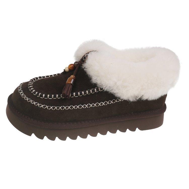 

[Версия из коровьей кожи] Новая версия~ Ручная прошивка Толстая подошва Баотоу Шерстяные лоферы Тапочки Женские зимние ботинки 40