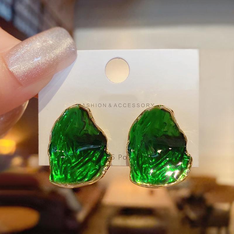 Boho Trendy Alloy Drop Glaze Green Blue Color Irregular Women Stud Earrings Ins Chic Female Beach Jewelry Brincos