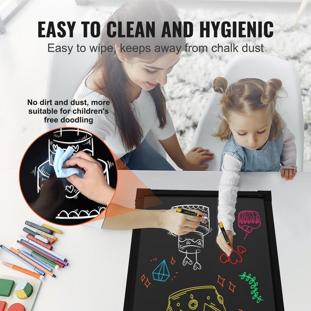 LED Message Writing Board, 24 X 16 Inch Illuminated Erasable Chalkboard, Neon Effect Menu Sign, Drawing Board with 8 Fluorescent Chalk Markers and