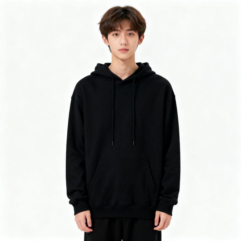 Unisex Black Loose-Fit Fleece Hoodie - Classic American Style for Fall/Winter