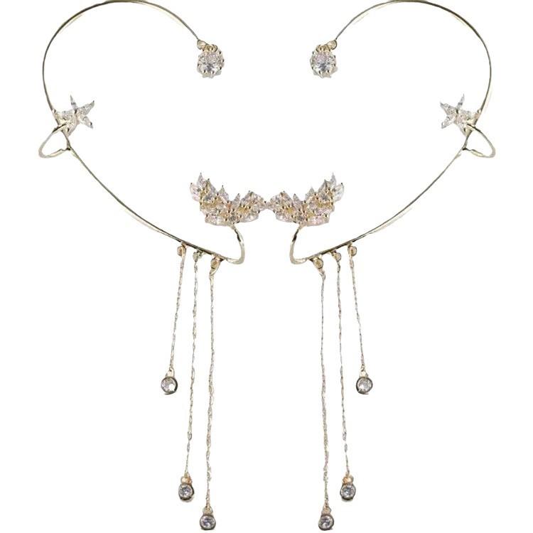 Flower Tassel Ear Bone Clip, Ear Hanging with Diamonds, Wheat Ear Bone Clip, No Ear Hole, Niche, Super Immortal Temperament