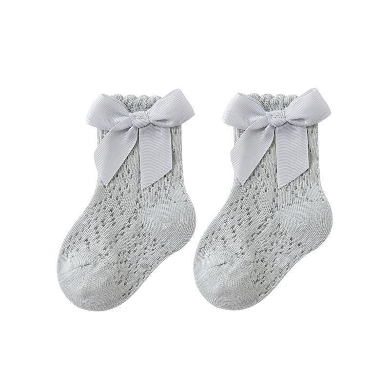 

Summer Baby Mesh Socks: High Tube Bow Princess Style, Mosquito-Proof, Loose Fit, for Spring and Summer. M 1-3 years серый
